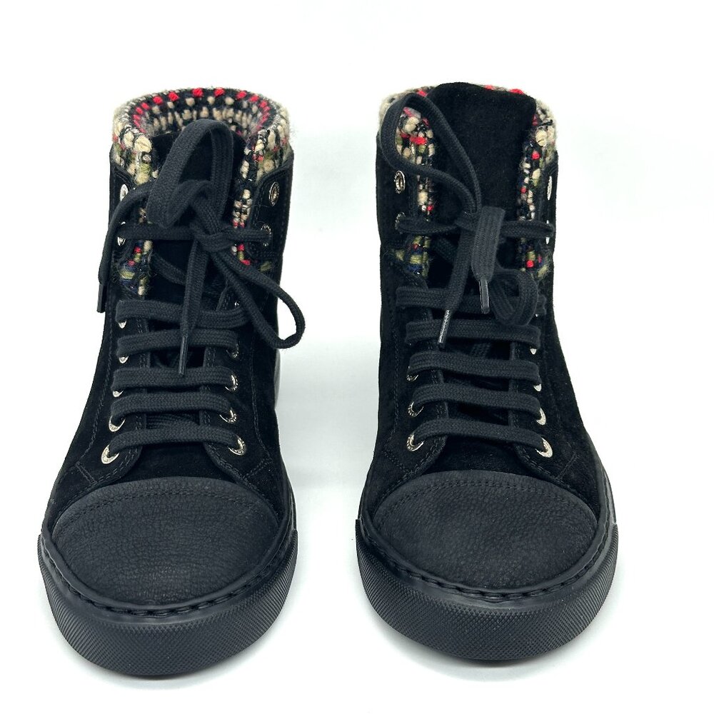 CHANEL 15A Suede Leather Lace Up High Hi Top Sneakers Kicks Shoes Boots - Picture 3 of 15